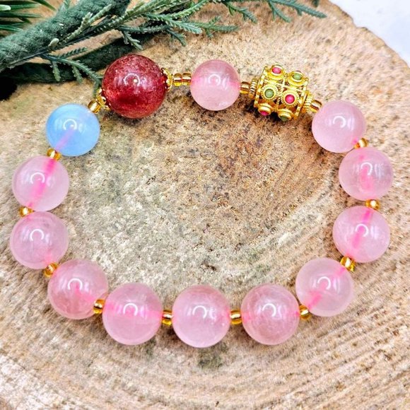 Beautiful Mixed Nature Crystals Tourmaline Blessing Charm Wheel Bracelet - Picture 1 of 10